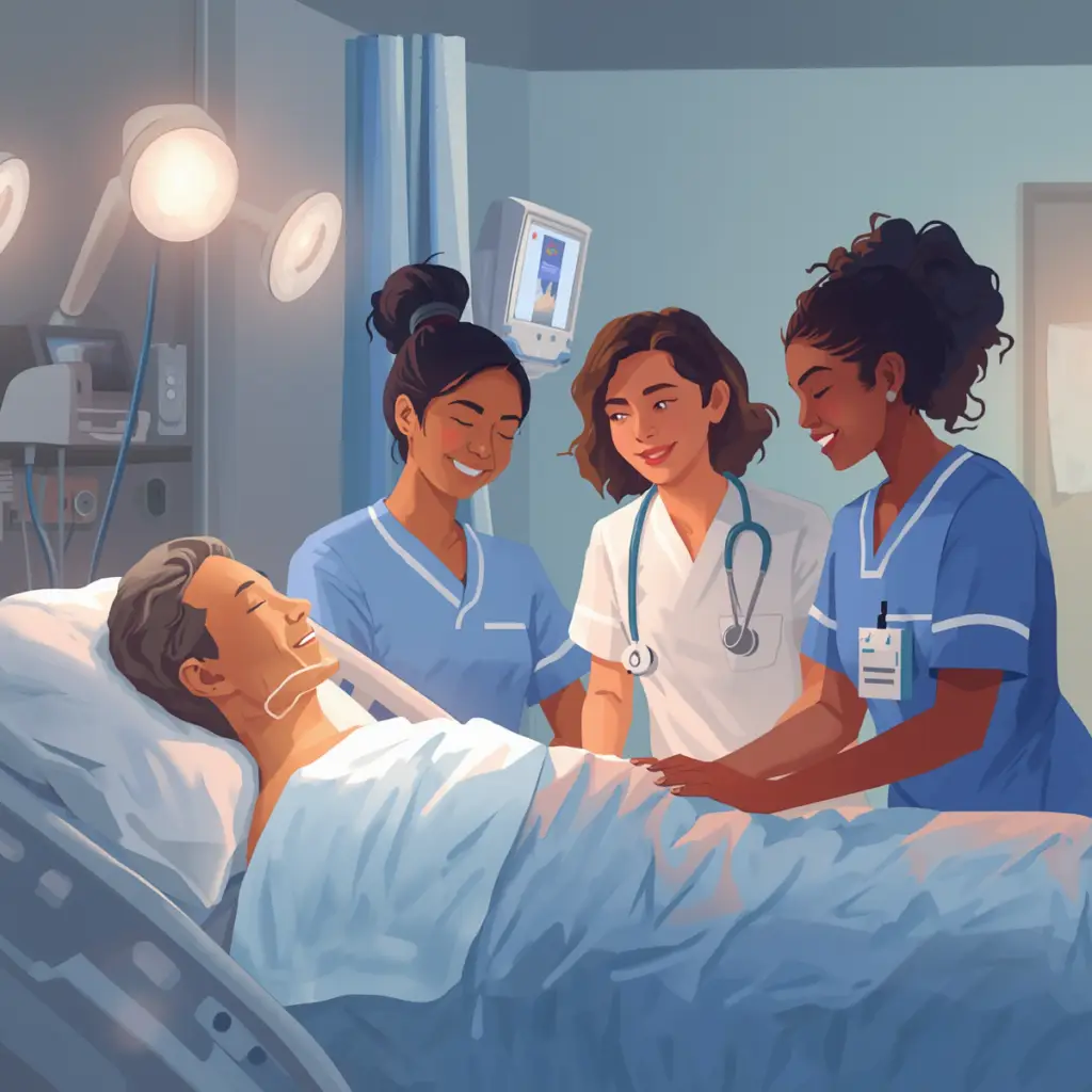 Group of nurses attending to a patient. Team work to provide patient care